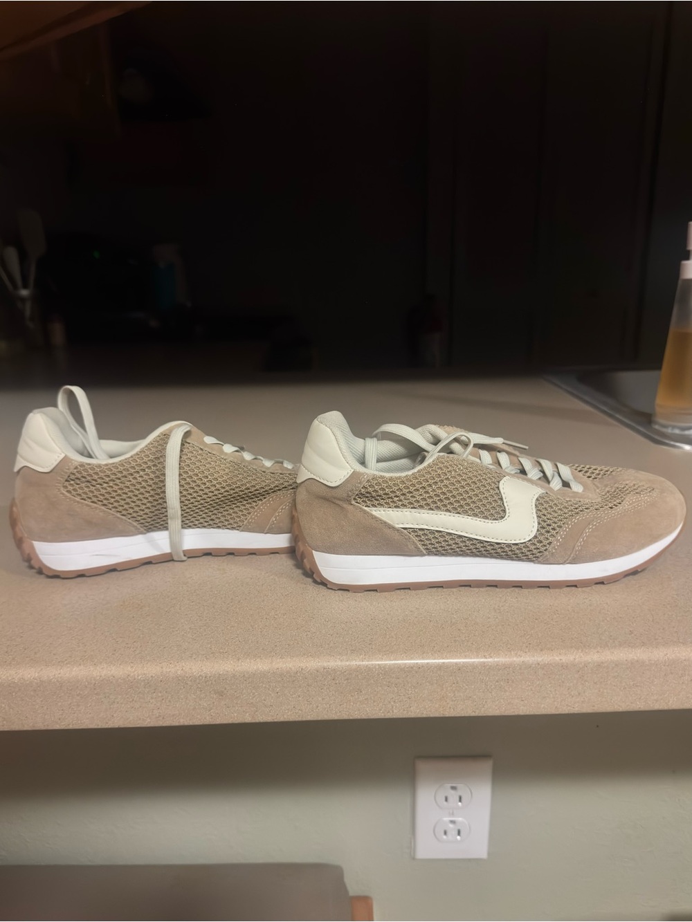 Casual Mesh & Suede women’s  Sneakers in Tan and Cream